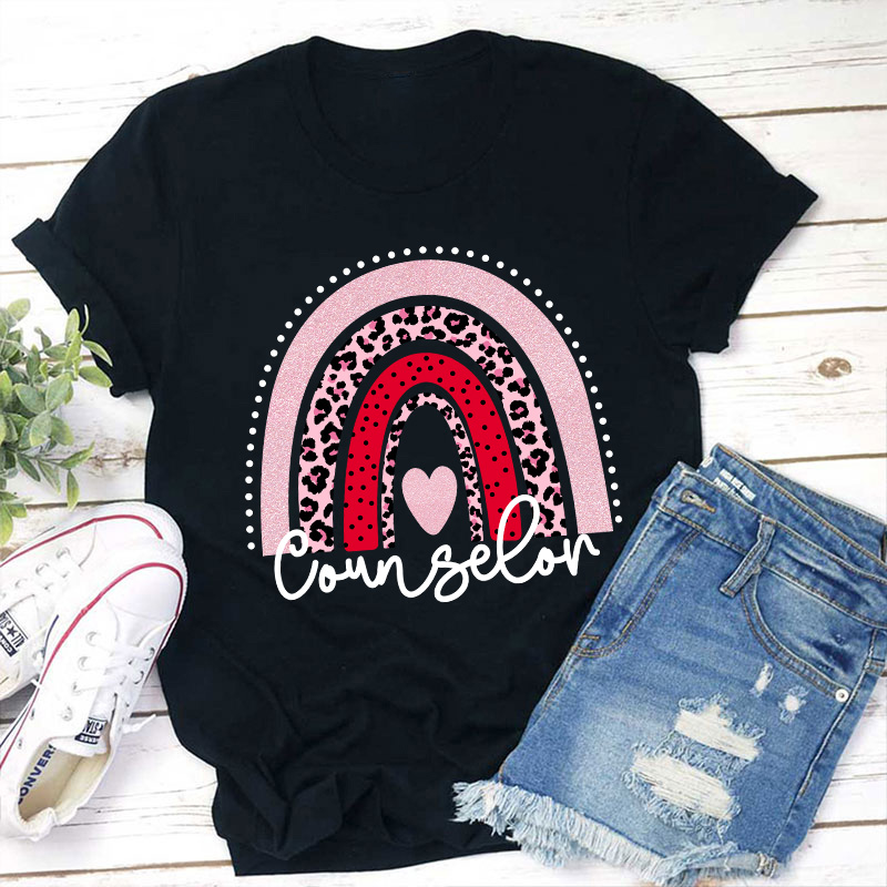 Personalized Pink Rainbow Teacher T-Shirt