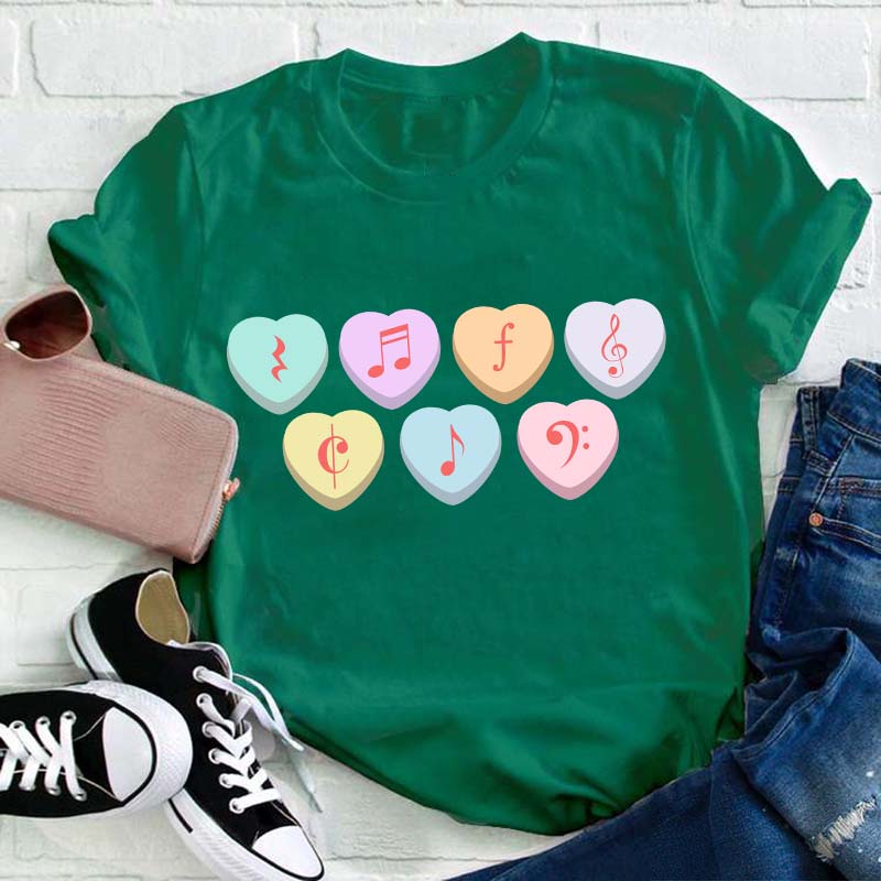 Music Note Heart Candy Teacher T-Shirt