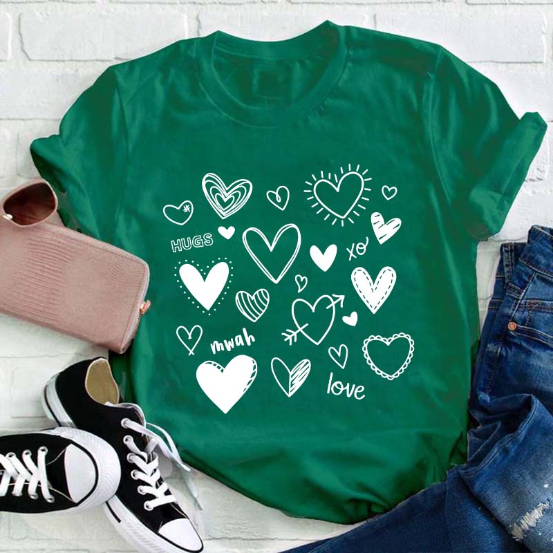 Hugs Xo Love Heart Teacher T-Shirt