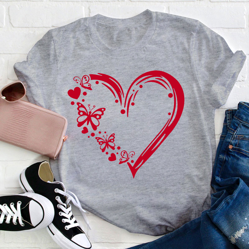 Valentine Heart With Butterfly Teacher T-Shirt