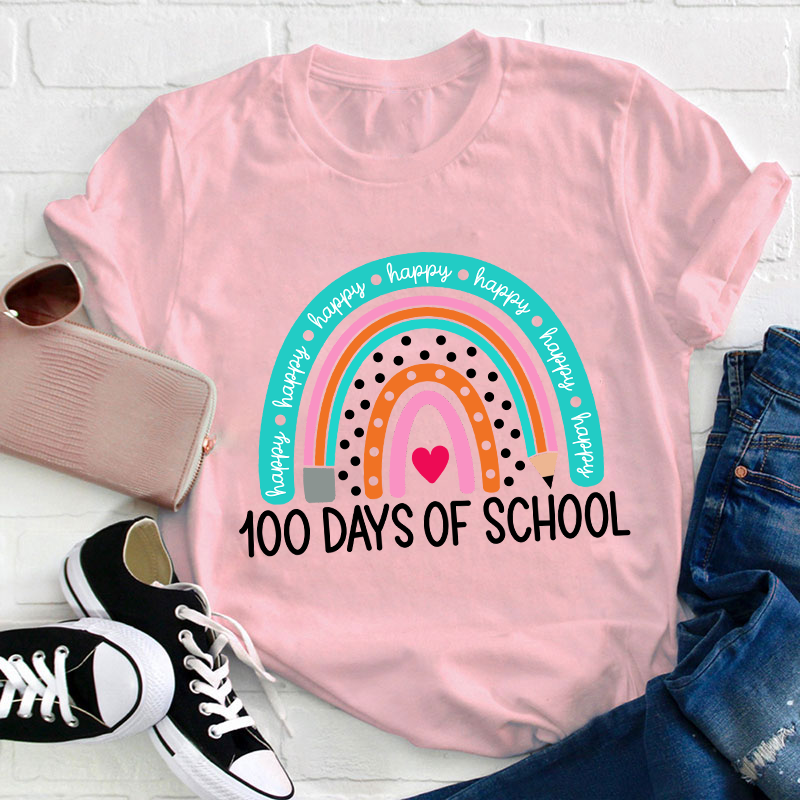 Happy 100 Days Of School Rainbow Teacher T-Shirt