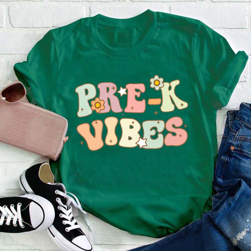 Personalized Cute Vibes Teacher T-Shirt