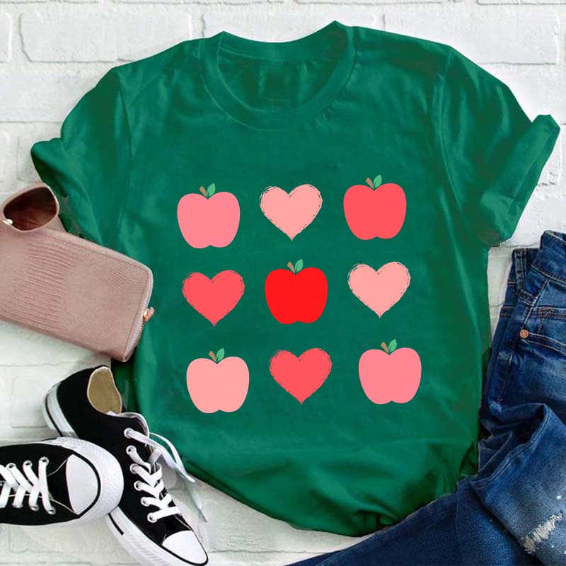 Apple Heart Valentines Day Teacher T-Shirt