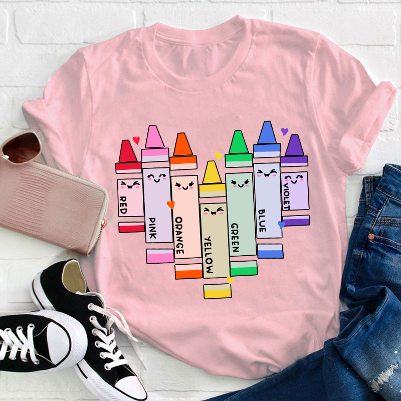 Colorful Crayons Heart Teacher T-Shirt