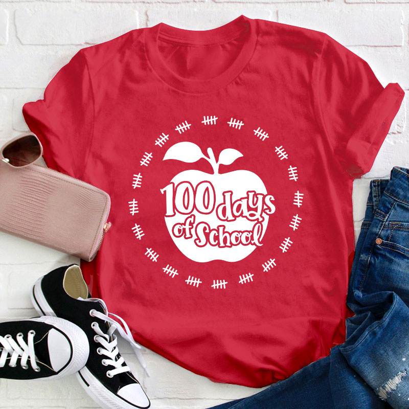 100 Days Of School Apple Teacher T-Shirt