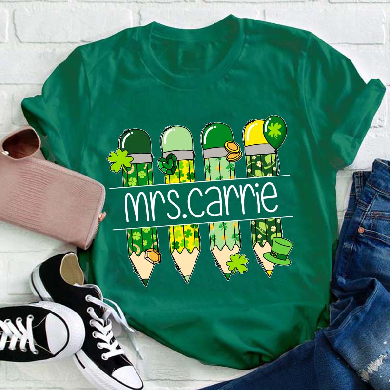 Personalized Green Pencil Teacher T-Shirt