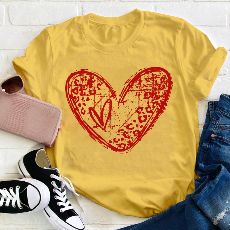 Leopard Love Heart Teacher T-Shirt