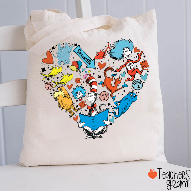 The Cat In The Hat Heart Teacher Tote Bag