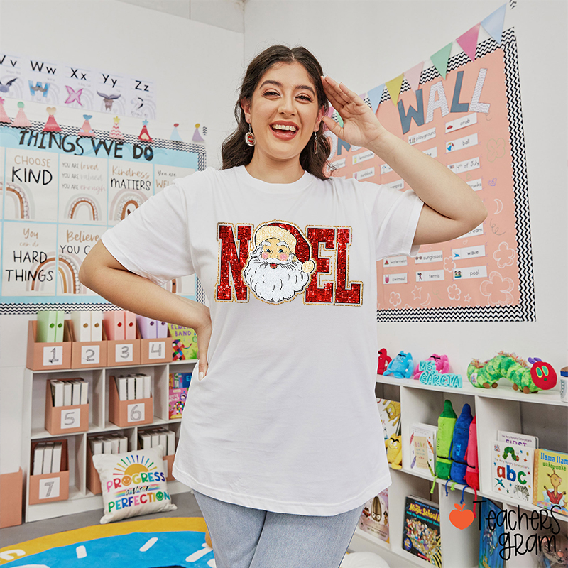 Glitter Noel Red Santa Spanish Teacher T-Shirt