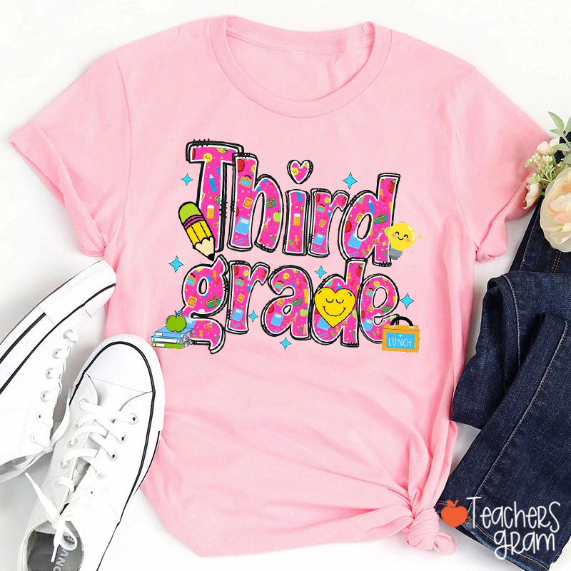 Personalized Grade School Doodle Letter Teacher T-Shirt