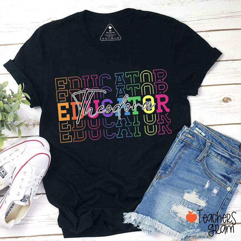 Personalized Name And Text Stacked Hollow Word Teacher T-Shirt