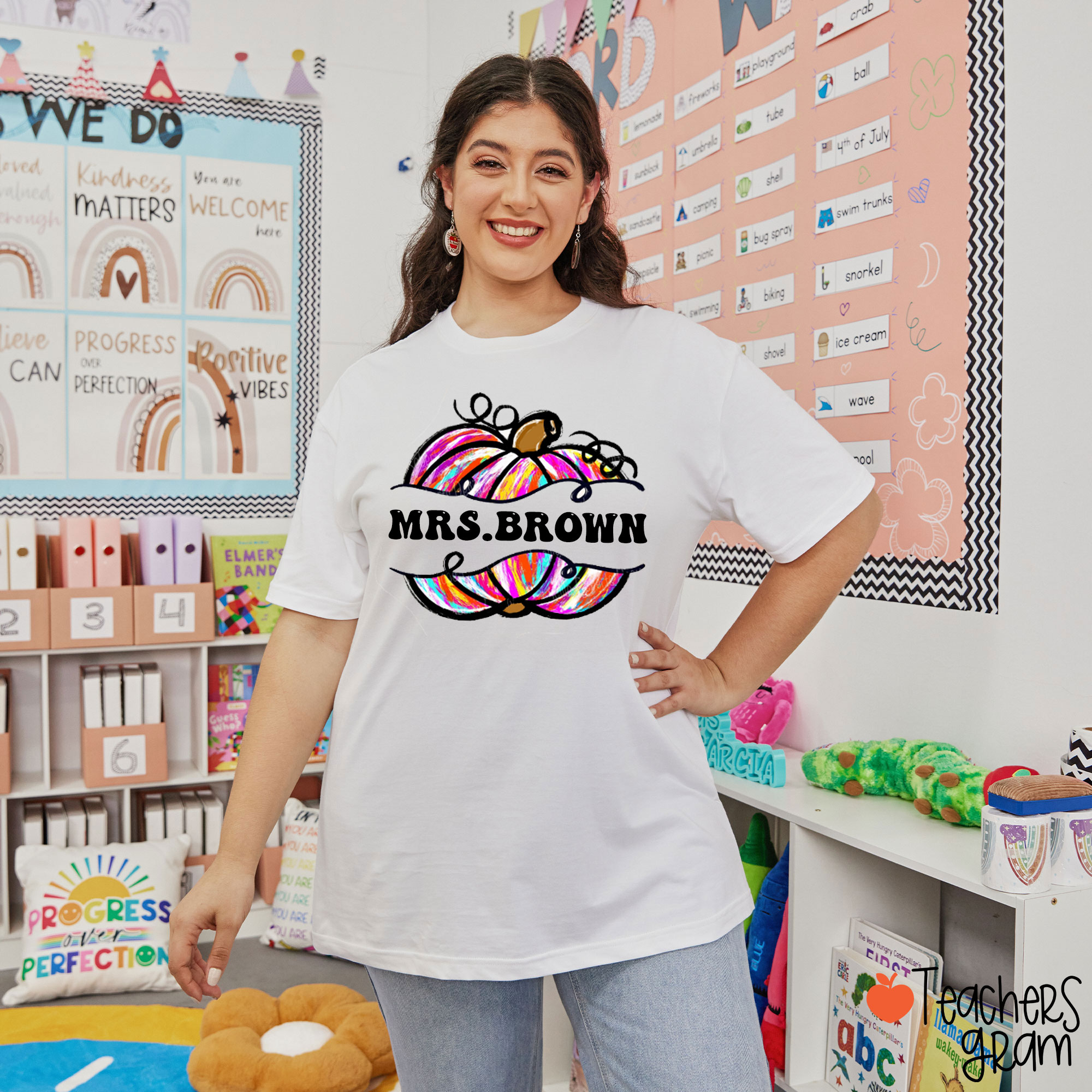 Personalized Fall Painted Pumpkins Teacher T-Shirt