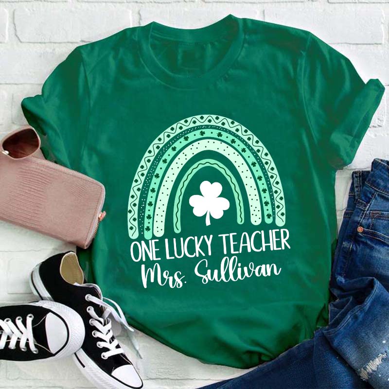 Personalized Rainbow One Lucky Teacher T-Shirt