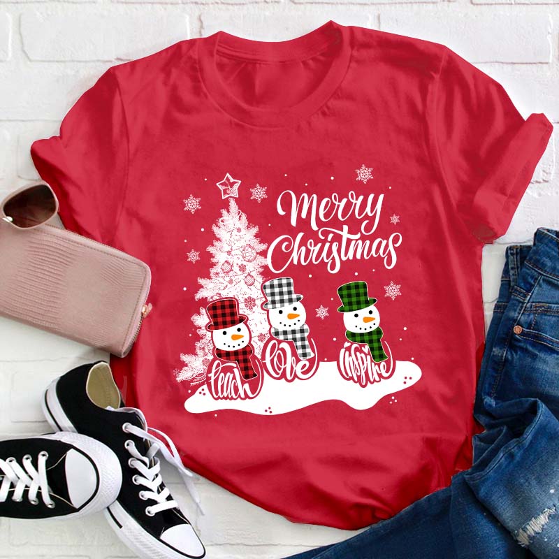 Merry Christmas Teach Love Inspire Teacher T-Shirt