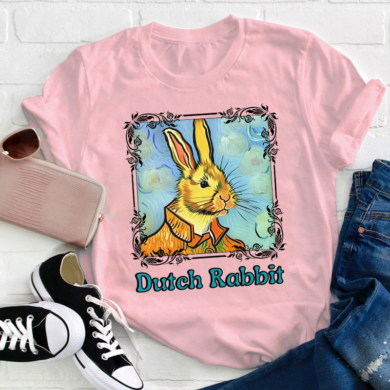 Easter Bunny Portrait In Oil Painting Style Teacher T-Shirt