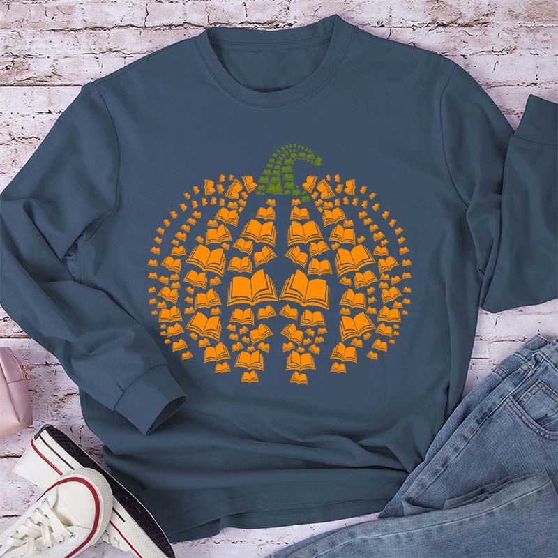 Halloween Pumpkins And Books Teacher Long Sleeve T-Shirt