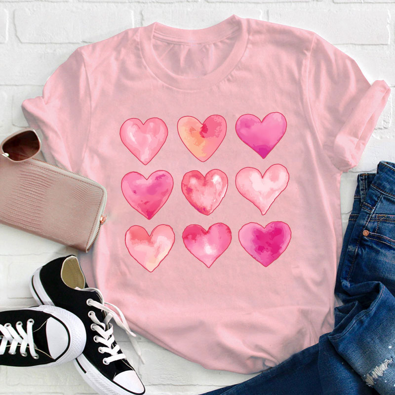 Nine Pink Hearts Teacher T-Shirt