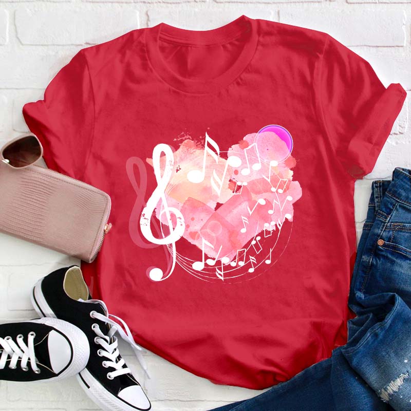 Pink Heart Love Song Teacher T-Shirt