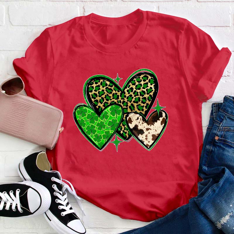 St.Patricks Leopard Heart Teacher T-Shirt