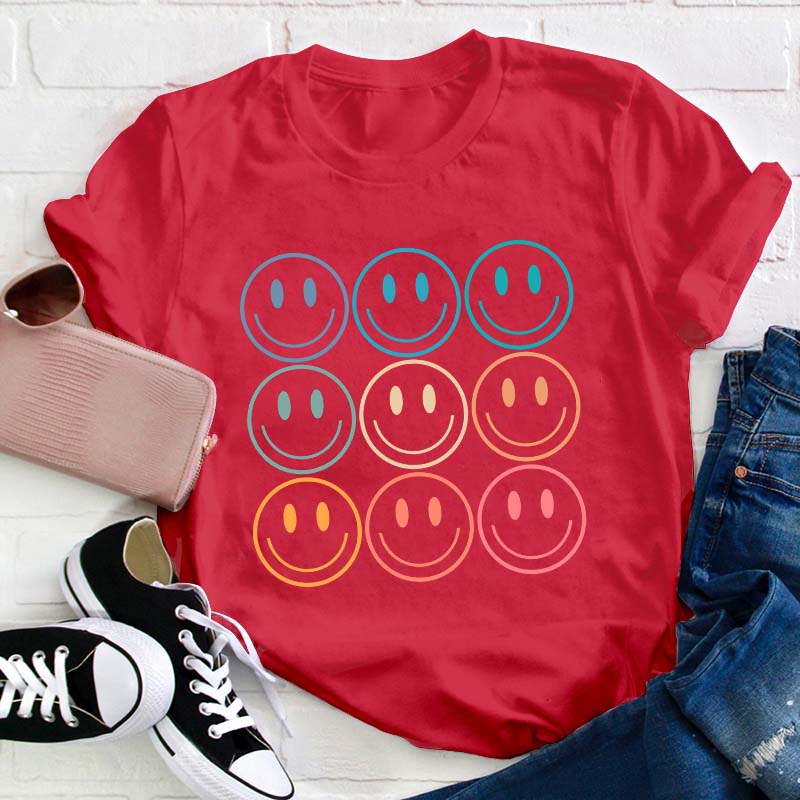 Happy Colorful Face Graphic Teacher T-Shirt