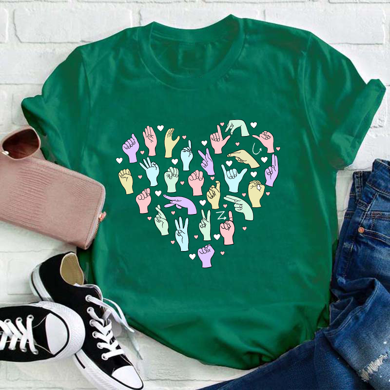 ASL Heart Alphabet Teacher T-Shirt