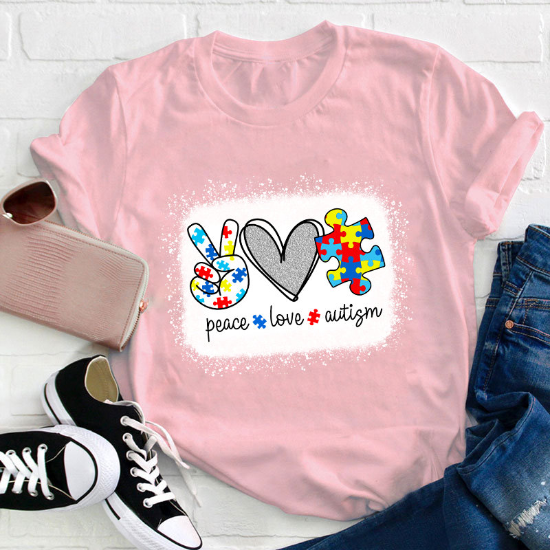 Puzzle Peace Love Autism Teacher T-Shirt