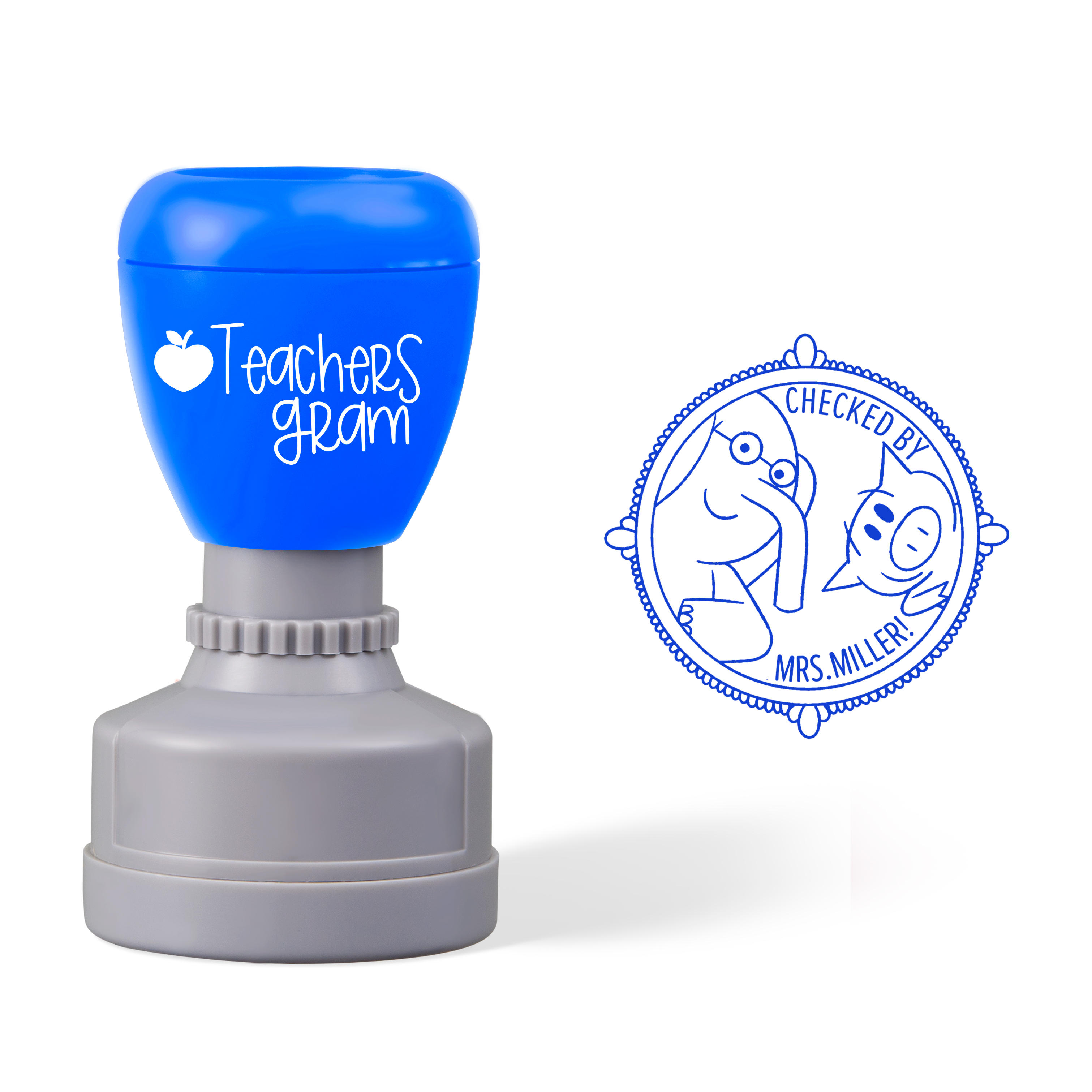Personalized Checked By Cute Elephant Teacher Stamp