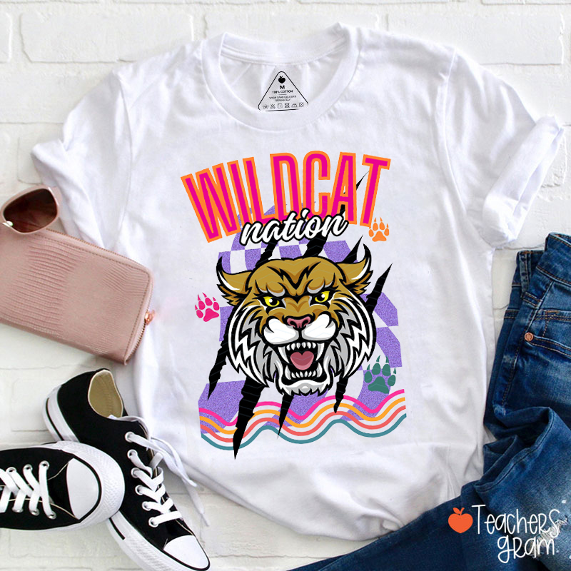 Personalized Mascot Checkered Wave Teacher T-Shirt