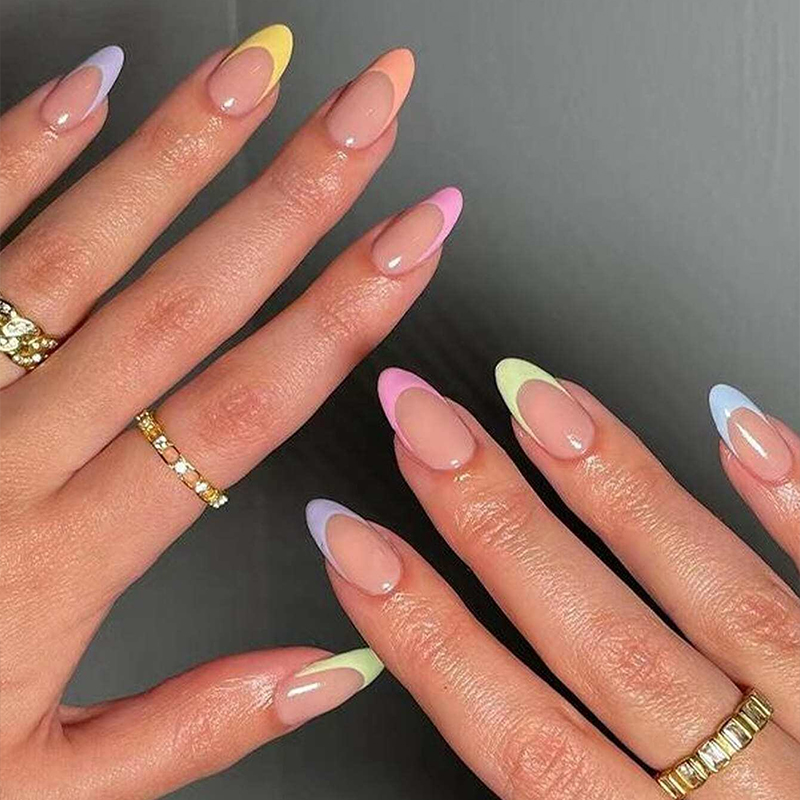 24pcs Summer Multicolor French Style Teacher Fake Nail