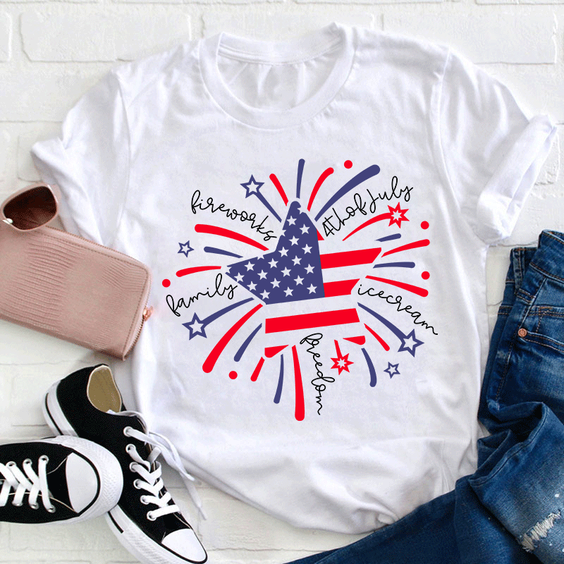 Firework 4th of July Teacher T-Shirt