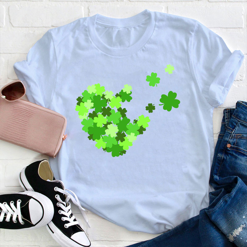 Green Clover Heart Teacher T-Shirt