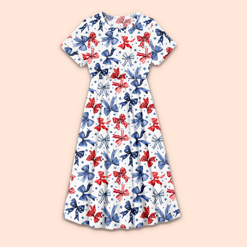 American Flag Bow Teacher Printed One Piece Dress