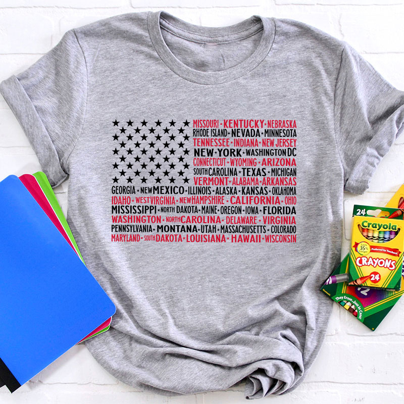 Vintage American Flag 4th Of July Teacher T-Shirt