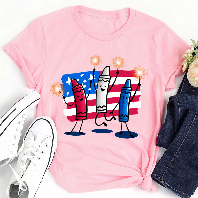 4th Of July Color Crayon Teacher T-Shirt