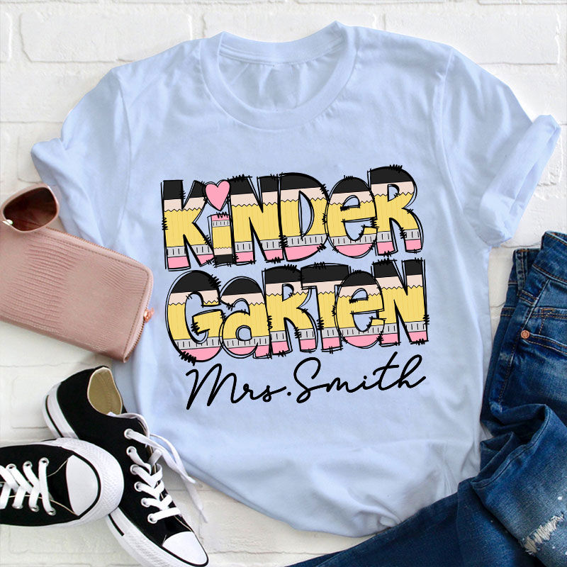 Personalized Creative Pencil Shape Design Letter Teacher T-Shirt