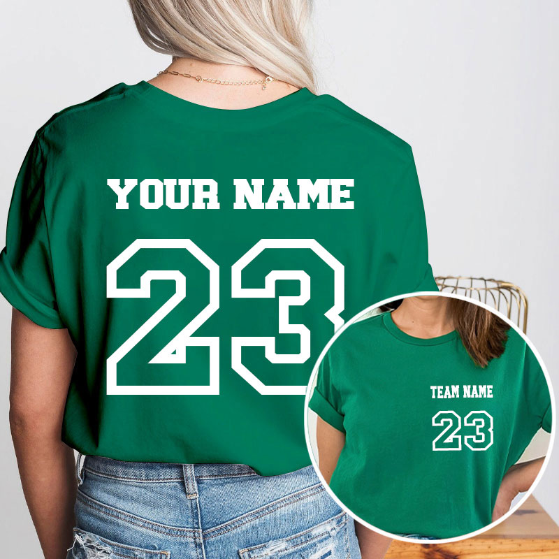 Personalized Name And Back Number Teacher Two Sided T-Shirt
