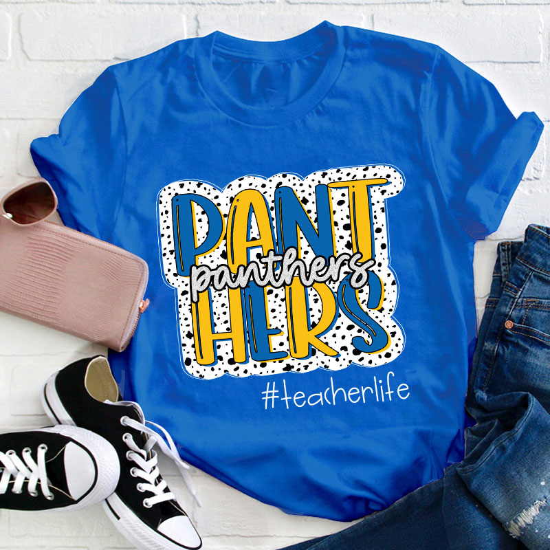 Personalized School Mascot Double Layer Design Leopard Print Teacher T-Shirt