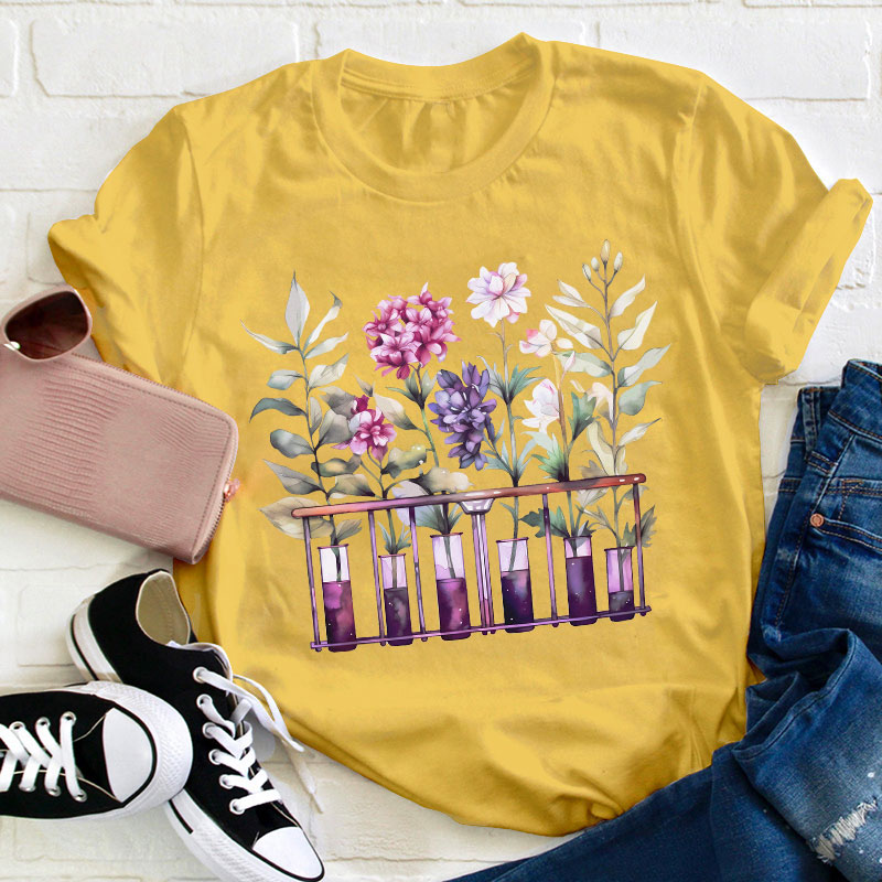Chemistry Lab Science Flower Teacher T-Shirt