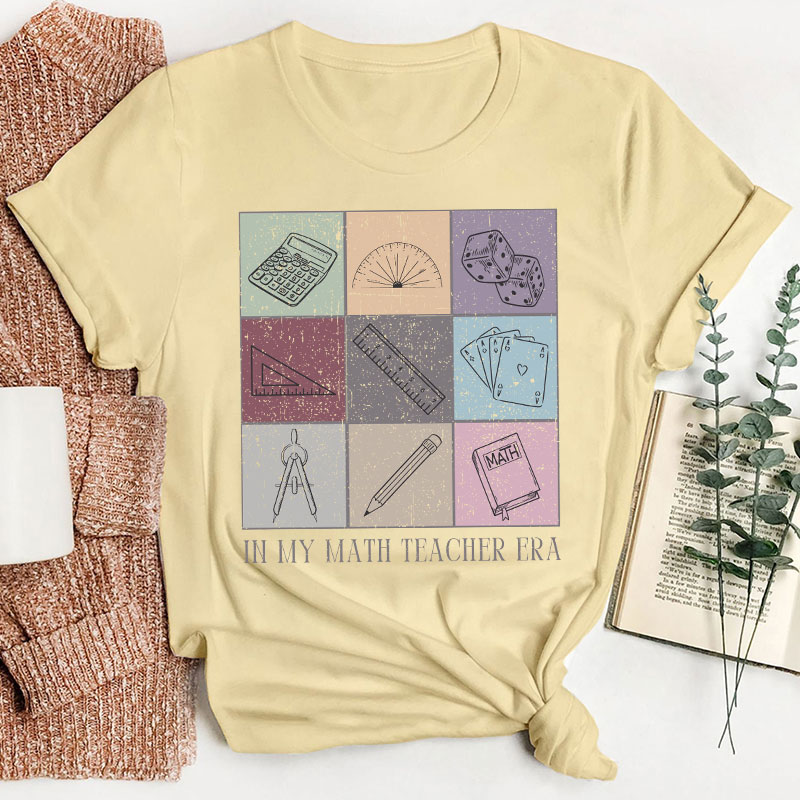 In My Math Teacher Era Mathematical Tools Icons Teacher T-Shirt