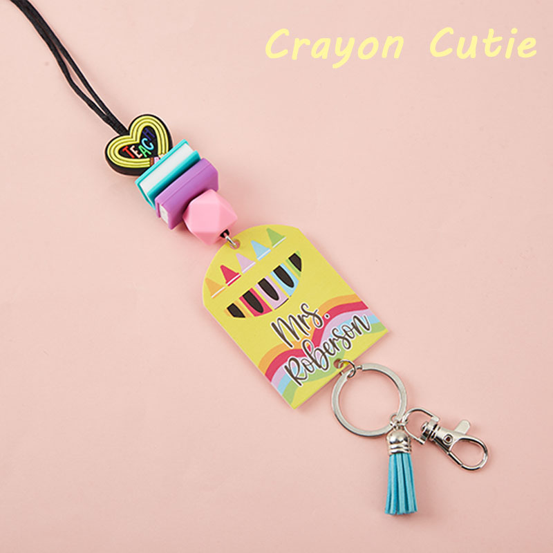 Personalized Name Colorful Books Rainbow Pencil Teacher Lanyard