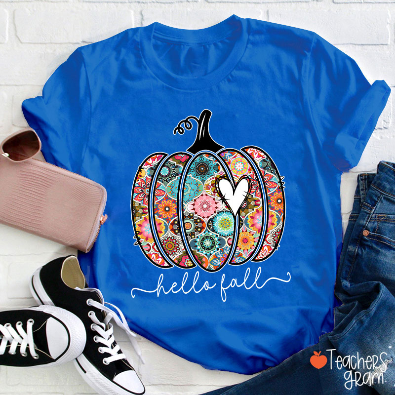 Personalized Text Flowers Pumpkin Fall Teacher T-Shirt