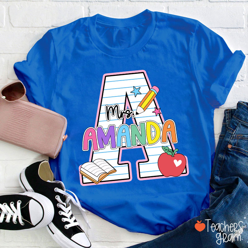 Personalized Name Initials Design Cute Icon Teacher T-Shirt