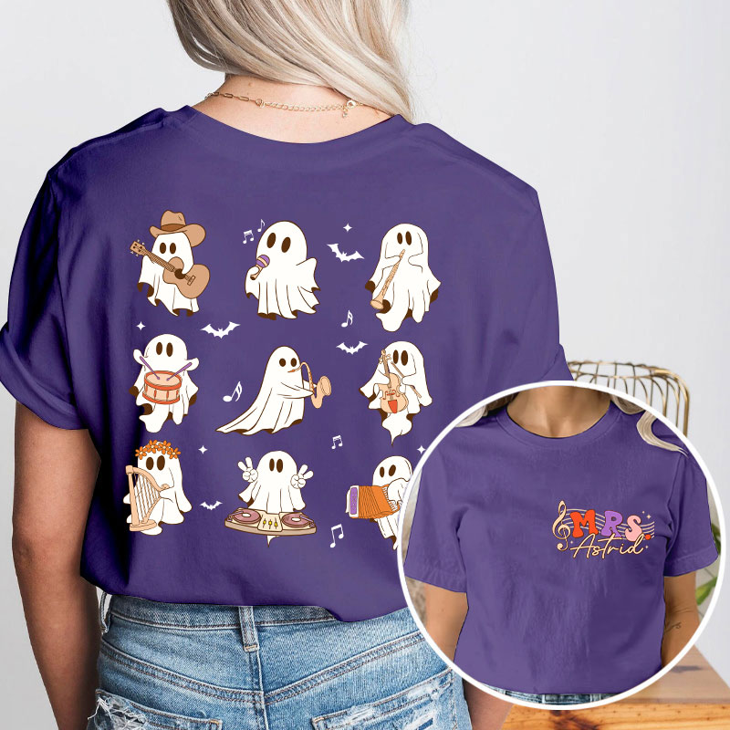 Personalized Name Ghost Music Teacher Two Sided T-Shirt