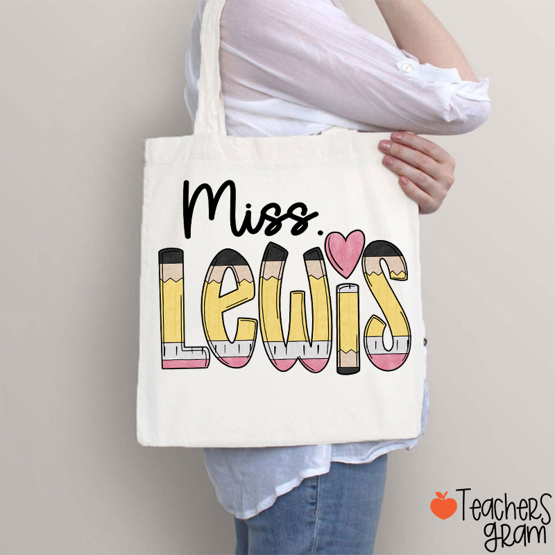 Personalized Pencil Name Teacher Tote Bag