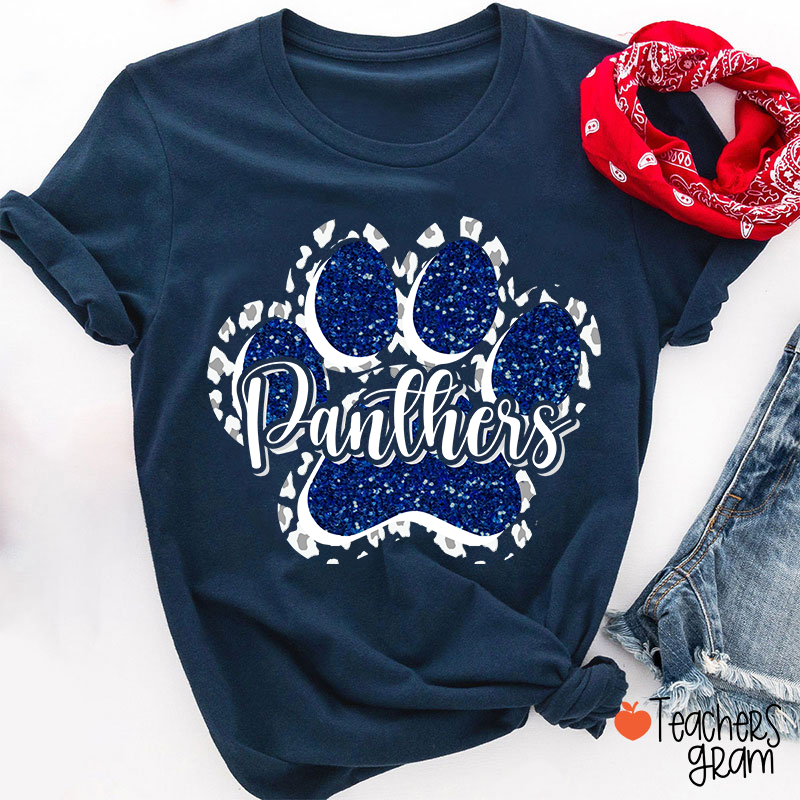 Personalized Mascot Glitter Paw Teacher T-Shirt