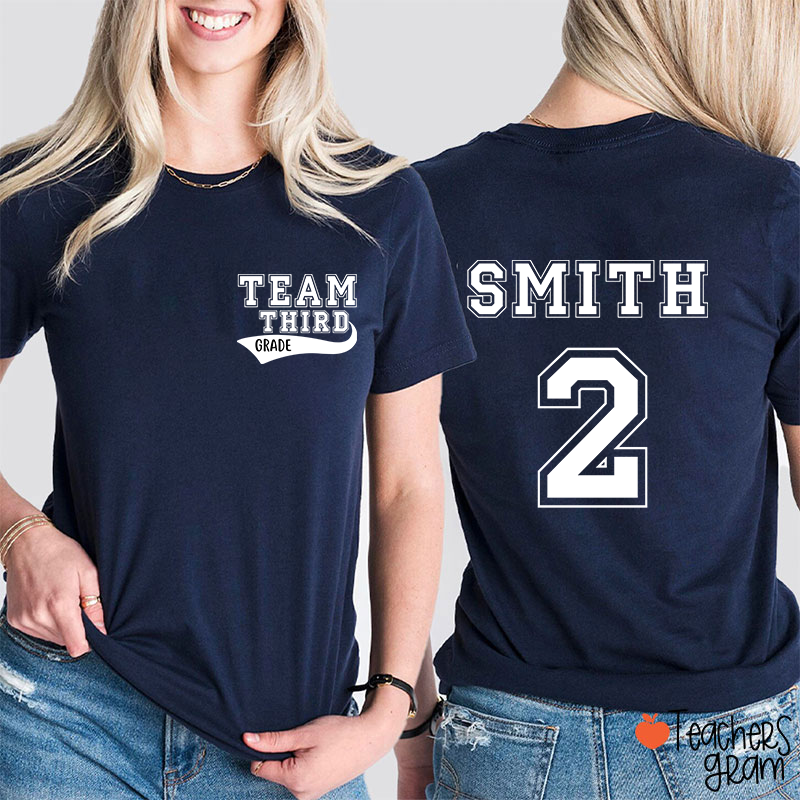 Personalized Retro Style Grade And Name Teacher Two Sided T-Shirt