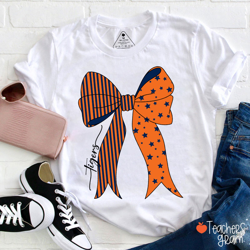 Personalized Mascot Stars And Stripes Bow Teacher T-Shirt