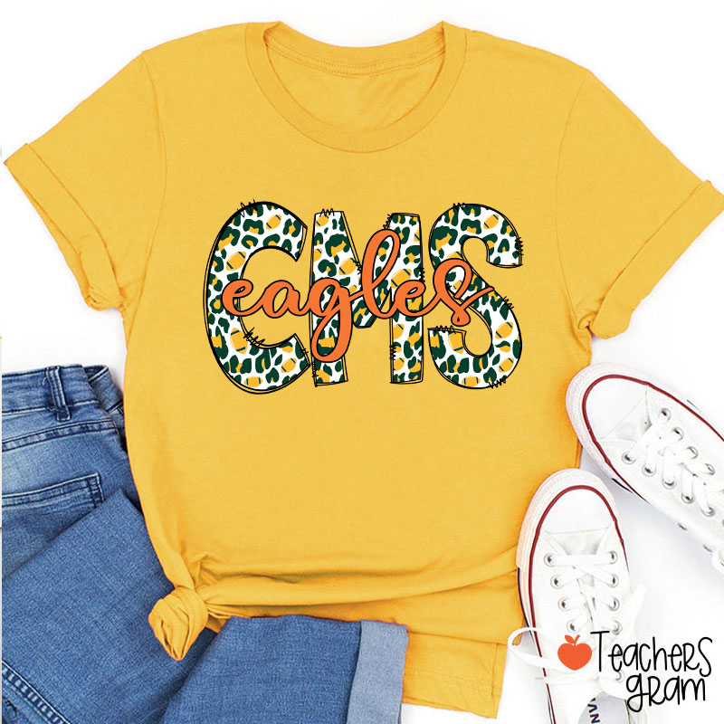 Personalized Mascot Leopard School Initials Teacher T-Shirt