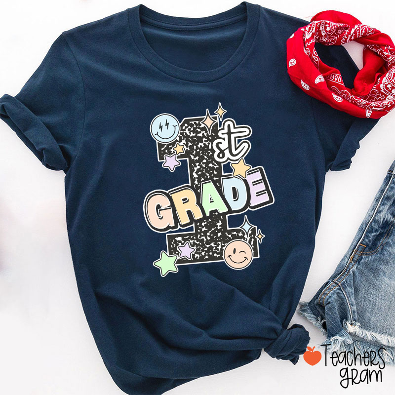 Personalized Grade Smiley Star Teacher T-Shirt