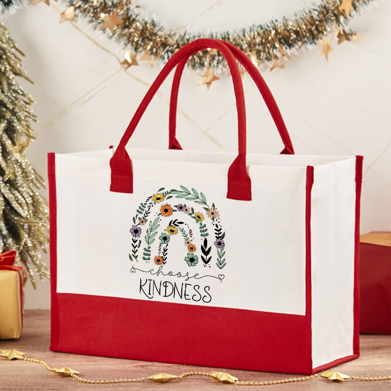 Flower Rainbow Choose Kindness Teacher Cotton Tote Bag